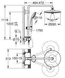 Душевая система GROHE Vitalio Joy System 260 с термостатом для душа, хром (26403002)