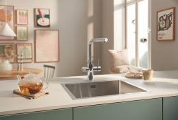 Смеситель для кухонной мойки GROHE Blue Pure Minta c вытяжным изливом, функцией фильтрации, с фильтром в комплекте, хром (30591000)