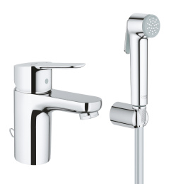 Смеситель для раковины GROHE BauEdge с цепочкой и гигиеническим душем, S-Size, хром (23757000/U), уцененный товар