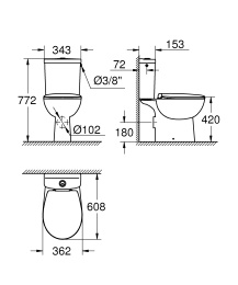 Готовый комплект напольного унитаза GROHE Bau Ceramic, альпин-белый (39347000)