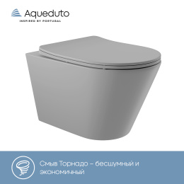 Унитаз подвесной Aqueduto CONE 525*360 безободковый, сиденье с микролифтом, серый матовый (CONT2130)