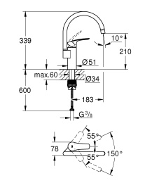 Смеситель для кухни GROHE Eurosmart, хром (33202003/U), уцененный товар