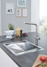 Комплект для кухни GROHE Red Duo с L-образным смесителем, бойлером L-Size и фильтром, суперсталь (30325DC1)