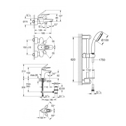 Готовый комплект для ванной комнаты GROHE Eurostyle, хром (124416)
