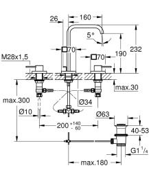 Смеситель для раковины GROHE Allure двухвентильный на 3 отверстия, с донным клапаном, хром (20188000)