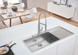 Мойка GROHE K1000 80-S 116/52 1.0 с корзинчатым вентилем, нержавеющая сталь (31581SD1)