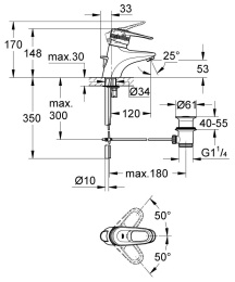 Смеситель для раковины GROHE Europlus с донным клапаном, хром (33153000)