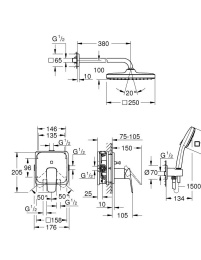Душевая система GROHE Cubeo со смесителем для душа, черный матовый (1053362430)