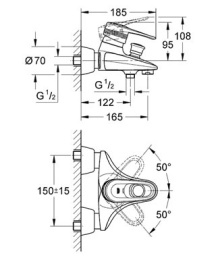 Смеситель для ванны GROHE Europlus, хром (33553000)