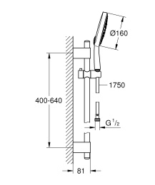 Душевой гарнитур GROHE Power&Soul Cosmopolitan 160 (ручной душ, штанга 600 мм, шланг 1750 мм), хром (27744000)