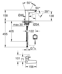 Смеситель для раковины GROHE Eurosmart, 2-в-1: бесконтактный и ручной способы управления, матовый чёрный (239752433)