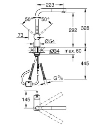 Смеситель для кухни GROHE Minta с вытяжным L-изливом, хром (32168000/U), уцененный товар