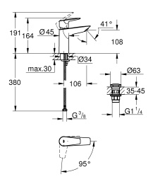 Смеситель для раковины GROHE BauEdge, M-size, хром (23908001)