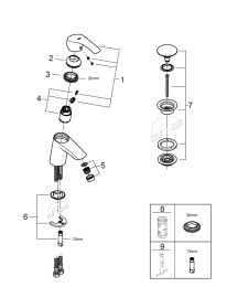 Смеситель для раковины GROHE Eurosmart с нажимным донным клапаном S-Size, хром (23922002)