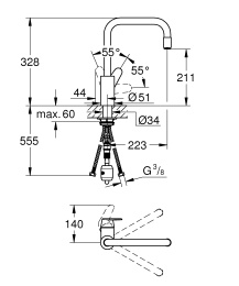 Смеситель для кухонной мойки GROHE Eurodisc Cosmopolitan, высокий излив, хром (31122004)