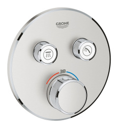 Внешняя часть термостата для ванны и душа GROHE Grohtherm SmartControl на 2 потребителя, круглая, суперсталь (29119DC0)