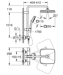 Душевая система GROHE Tempesta System 250 Cube с термостатом для душа, хром (26689001)