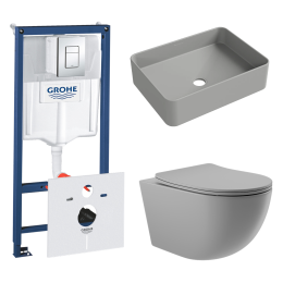 Комплект инсталляции GROHE Rapid SL 38775001 с унитазом Aqueduto OVO OVO0130 и раковиной Aqueduto ESPIRAL ESP0430 (NW0478)