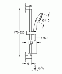 Душевой гарнитур GROHE Tempesta 110 с мыльницей, 3 режима струи, душевая штанга 600 мм, 7,4 л/мин, хром (26918003)