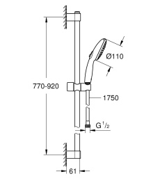 Душевой гарнитур GROHE Tempesta 110, 3 режима струи, душевая штанга 900 мм, 13,5 л/мин, хром (27796003)