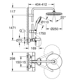 Душевая система GROHE Tempesta System 250 с термостатом для ванны, матовый чёрный (266722431)