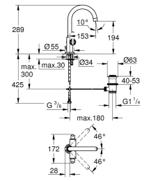 Смеситель для раковины GROHE Atrio Jota с донным клапаном, хром (21022000)