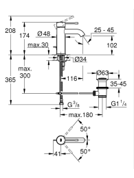 Смеситель для раковины GROHE Essence с донным клапаном, S-size, матовый черный (235892431)