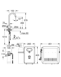 Кран для кухонной мойки GROHE Blue Professional Mono с функцией фильтрации, с системой охлаждения и газирования воды, Wi-Fi, хром (31302002)