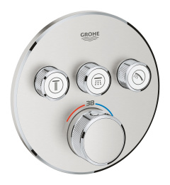 Внешняя часть термостата для ванны и душа GROHE Grohtherm SmartControl на 3 потребителя, круглая, суперсталь (29121DC0)