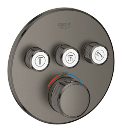 Внешняя часть термостата для ванны и душа GROHE Grohtherm SmartControl на 3 потребителя, круглая, темный графит матовый (29121AL0)