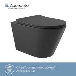 Унитаз подвесной Aqueduto CONE 525*360 безободковый, сиденье с микролифтом, черный матовый (CONT2140)