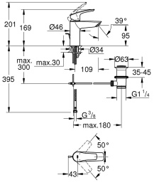 Смеситель для раковины GROHE Eurosmart, S-size, черный (332652433/UB), уцененный товар