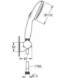 Душевой набор GROHE Tempesta 110, 2 режима, 1750 мм, 7,4 л/мин, хром (27601003)