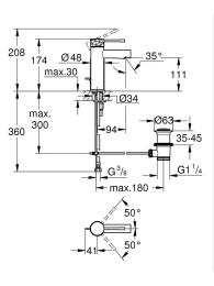 Смеситель для раковины GROHE Essence с донным клапаном, S-size, хром (24175PF1)