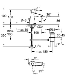 Смеситель для раковины GROHE Start с донным клапаном, хром (23552001)