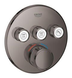Внешняя часть термостата для ванны и душа GROHE Grohtherm SmartControl на 3 потребителя, круглая, темный графит глянец (29121A00)