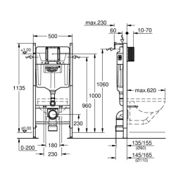 Система инсталляции GROHE Solido 5 в 1, с подвесным унитазом Bau Ceramic и панелью смыва Skate Cosmopolitan (39586000)