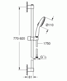 Душевой гарнитур GROHE Tempesta 110, 2 режима струи, душевая штанга 900 мм, 13,5 л/мин, хром (27646003)