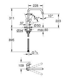 Смеситель для кухни GROHE Eurosmart для монтажа перед окном, хром (30618000)