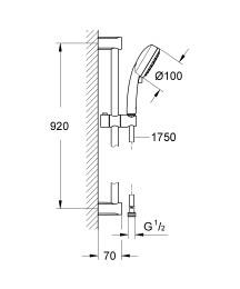 Душевой гарнитур GROHE Tempesta Cosmopolitan 100, 2 режима струи, душевая штанга 900 мм, 5,7 л/мин, хром (27788002)
