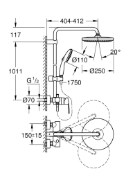 Душевая система GROHE Tempesta System 250 со смесителем для душа, матовый черный (266732431)