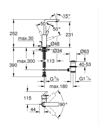 Смеситель для раковины GROHE Lineare, с донным клапаном, L-size, матовый черный (232962431)