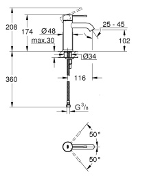 Смеситель для раковины GROHE Essence без донного клапана, S-size, хром (24172001/U), уцененный товар