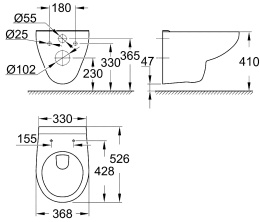 Унитаз подвесной GROHE Bau Ceramic с сиденьем, альпин-белый (NW0104)