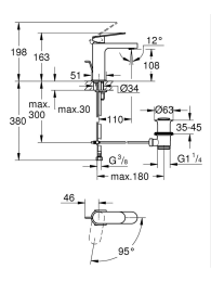 Смеситель для раковины GROHE Plus, с донным клапаном, S-size, хром (23870004)