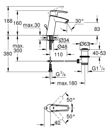 Смеситель для раковины GROHE Start со средним изливом, донный клапан, хром (23455000)