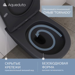 Унитаз подвесной Aqueduto CONE Plus 520*365 безободковый, сиденье с микролифтом, черный матовый (CONT0240)