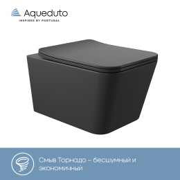 Унитаз подвесной Aqueduto MACIO 520*370 безободковый, сиденье с микролифтом, черный матовый (MACT2140)