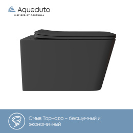 Унитаз подвесной Aqueduto MACIO 520*370 безободковый, сиденье с микролифтом, черный матовый (MACT2140)