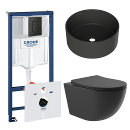 Комплект инсталляции GROHE Solido 38811KF0 с унитазом Aqueduto OVO OVOT2140 и раковиной Aqueduto ESPIRAL D400 ESP0140 (NW0598)